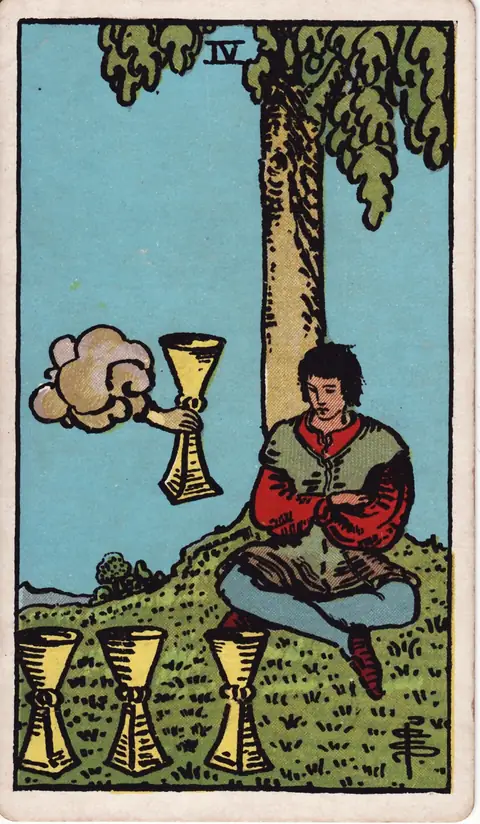 Tarotkarte Vier der Kelche (4 der Kelche) aus dem Deck von Pamela Colman Smith (1909)