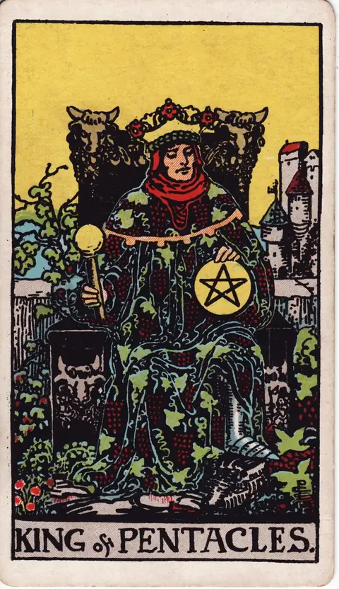 Tarotkarte König der Münzen aus dem Deck von Pamela Colman Smith (1909)
