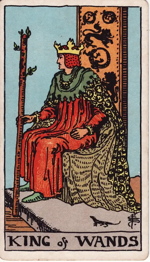 Tarotkarte König der Stäbe aus dem Deck von Pamela Colman Smith (1909)