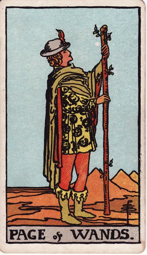 Tarotkarte Bube der Stäbe aus dem Deck von Pamela Colman Smith (1909)