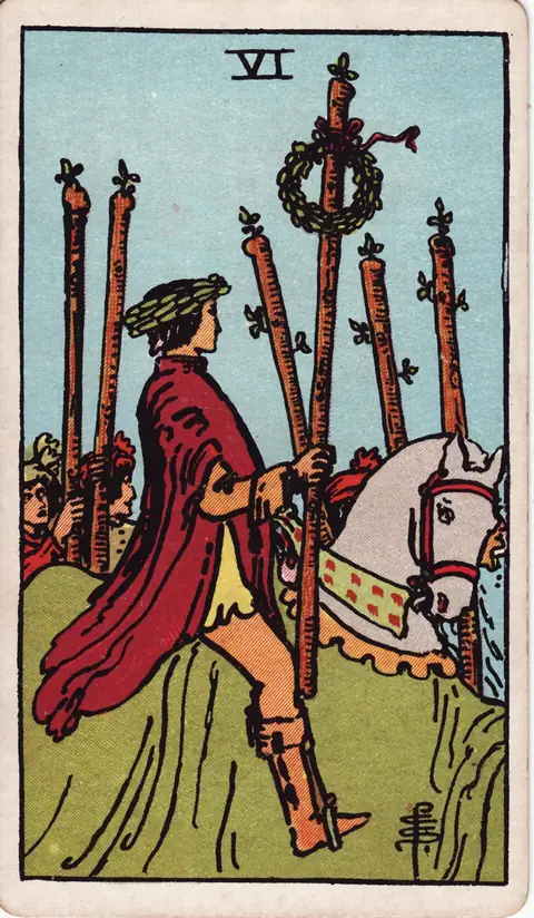 Sei di Bastoni (6 di Bastoni), carta dei tarocchi del mazzo del 1909 di Pamela Colman Smith