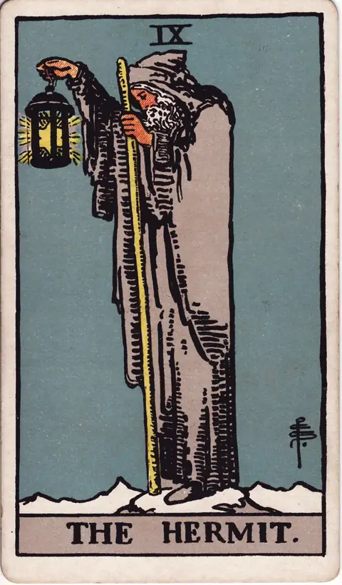 The Hermit tarot card from the 1909 deck by Pamela Colman Smith