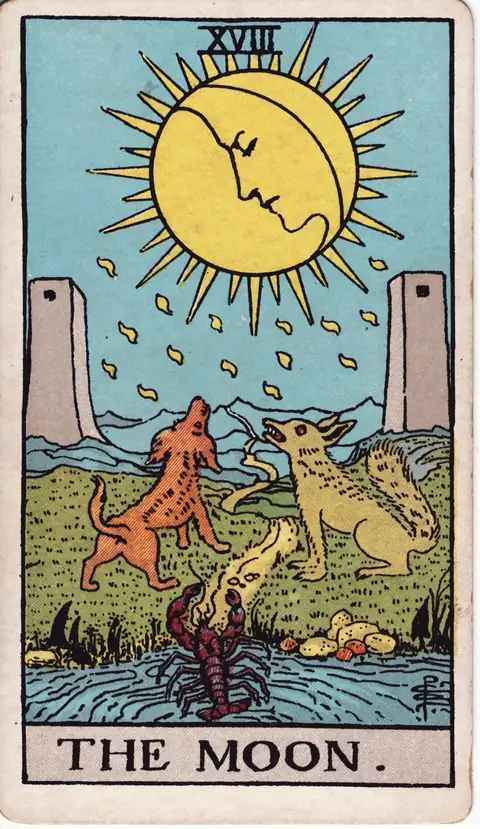Carta de tarot A Lua do baralho de 1909 de Pamela Colman Smith