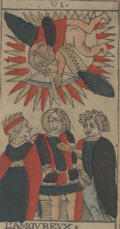 L'Amoureux, carte VI du tarot de Marseille de Jean-Pierre Payen, Avignon, 1713