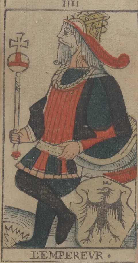 L'Empereur, carte IIII du tarot de Marseille de Jean-Pierre Payen, Avignon, 1713