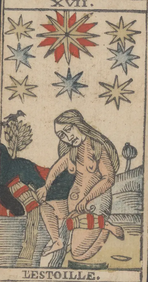 L'Étoile, carte XVII du tarot de Marseille de Jean-Pierre Payen, Avignon, 1713