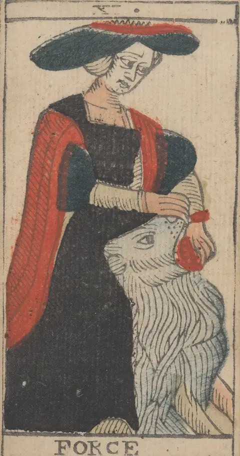 La Force, carte XI du tarot de Marseille de Jean-Pierre Payen, Avignon, 1713