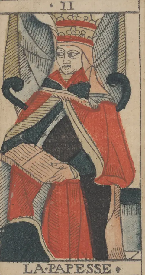 La Papesse, carte II du tarot de Marseille de Jean-Pierre Payen, Avignon, 1713