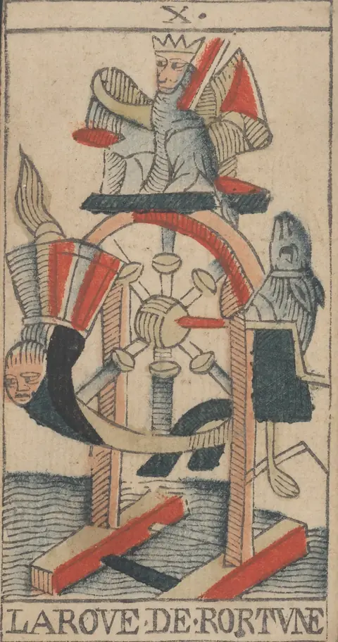 La Roue de Fortune, carte X du tarot de Marseille de Jean-Pierre Payen, Avignon, 1713