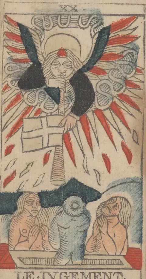 Le Jugement, carte XX du tarot de Marseille de Jean-Pierre Payen, Avignon, 1713
