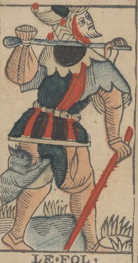 Le Mat, carte sans numéro du tarot de Marseille de Jean-Pierre Payen, Avignon, 1713