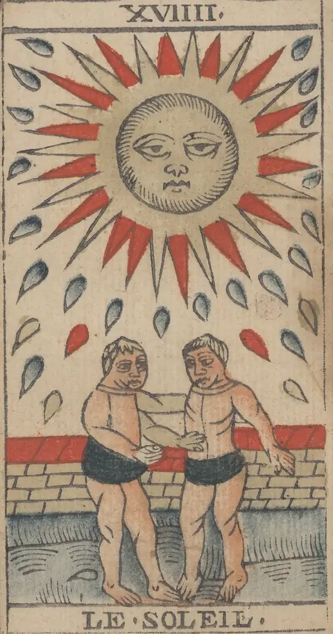 Le Soleil, carte XVIIII du tarot de Marseille de Jean-Pierre Payen, Avignon, 1713